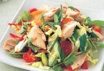 Lachssalat: Rezept. Salate mit Dosen Lachs, gesalzen oder geräuchert