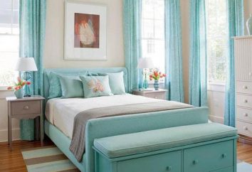 Camera da letto in colori turchesi: carta da parati, mobili, accessori