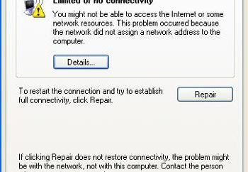 Oshbika "Ograniczenie lub brak połączenia (Windows XP)": jak to naprawić?