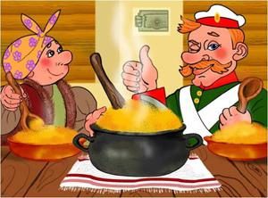 Russo racconto popolare "Porridge ax": la versione animata della storia, e le variazioni di interpretazioni